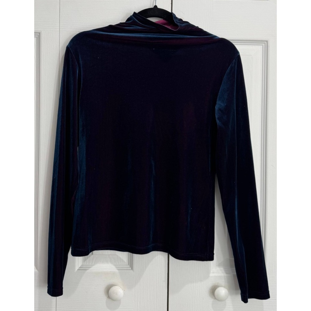 Michel Klein Turtleneck Top‎ Women's 38 Admiral Blue Velvet Long-Sleeve Designer